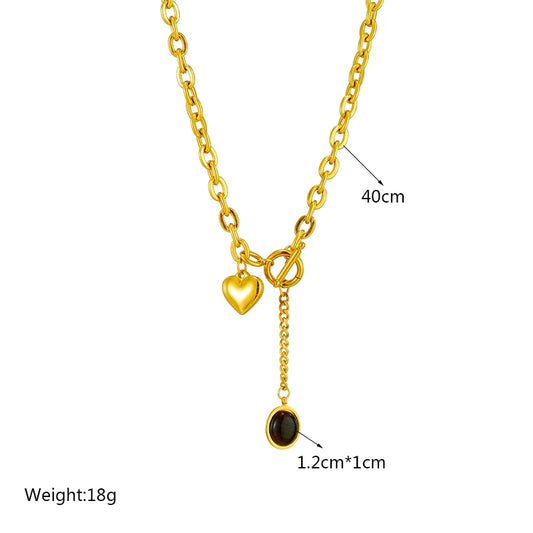 Collier pendentif cœur en acier inoxydable 316L DIEYURO avec pierre noire, tendance pour femmes et jeunes filles, avec boucle OT. Bijou idéal pour les fêtes.