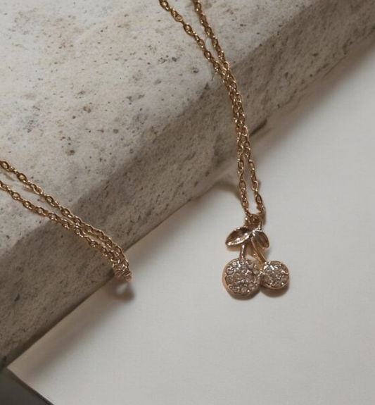 Parure en acier inoxydable a motif cerise