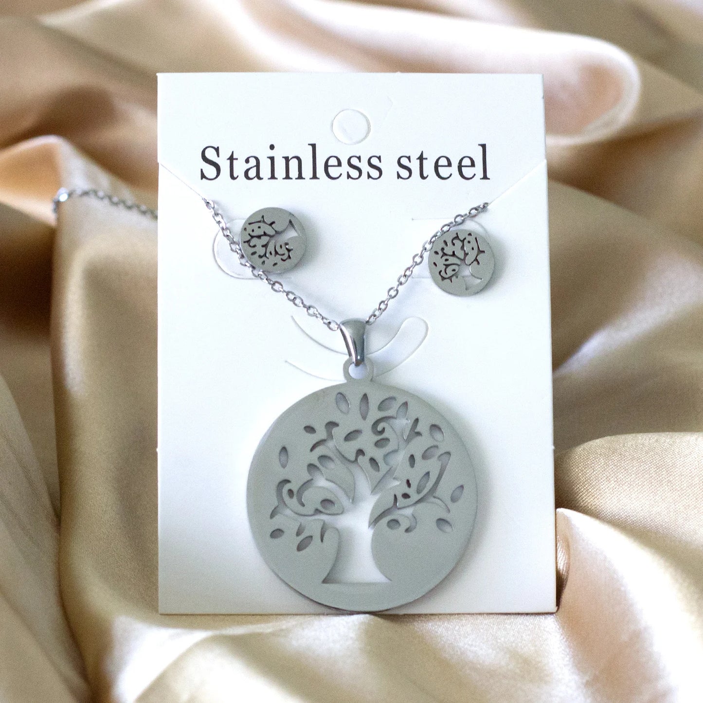 LUXUKISSKIDS Grandes Breloques Arbre de Vie Dubaï Ensembles de Bijoux Dorés pour Femme/Homme Hippie Ensemble Pendentif Rond Collier Boucles d'Oreilles Punk