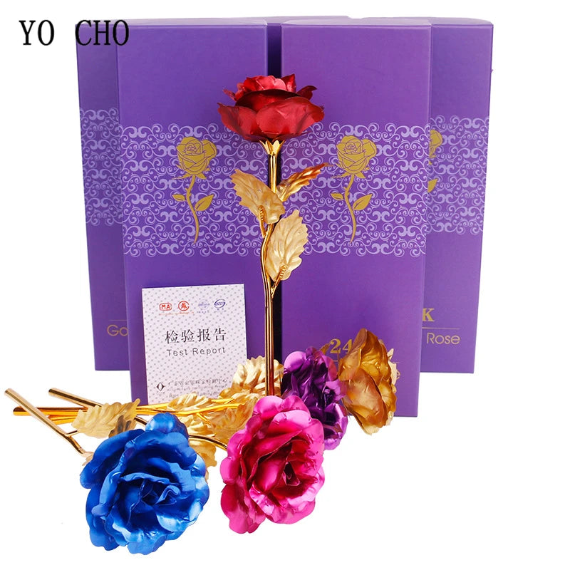 Rose artificielle YO CHO plaquée or 24 carats, rose en feuille d'or 24 carats, coffret Galaxy, cadeau créatif pour anniversaire, Saint-Valentin, fête des mères, Noël