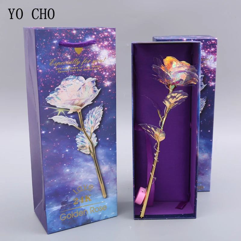 Rose artificielle YO CHO plaquée or 24 carats, rose en feuille d'or 24 carats, coffret Galaxy, cadeau créatif pour anniversaire, Saint-Valentin, fête des mères, Noël