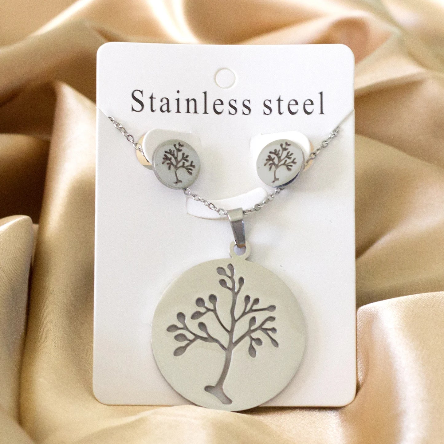 LUXUKISSKIDS Grandes Breloques Arbre de Vie Dubaï Ensembles de Bijoux Dorés pour Femme/Homme Hippie Ensemble Pendentif Rond Collier Boucles d'Oreilles Punk