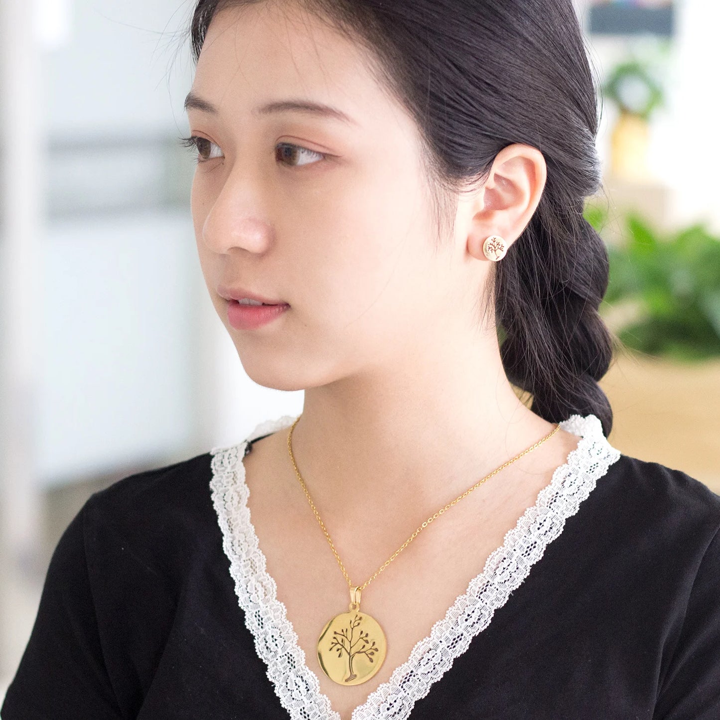 LUXUKISSKIDS Grandes Breloques Arbre de Vie Dubaï Ensembles de Bijoux Dorés pour Femme/Homme Hippie Ensemble Pendentif Rond Collier Boucles d'Oreilles Punk