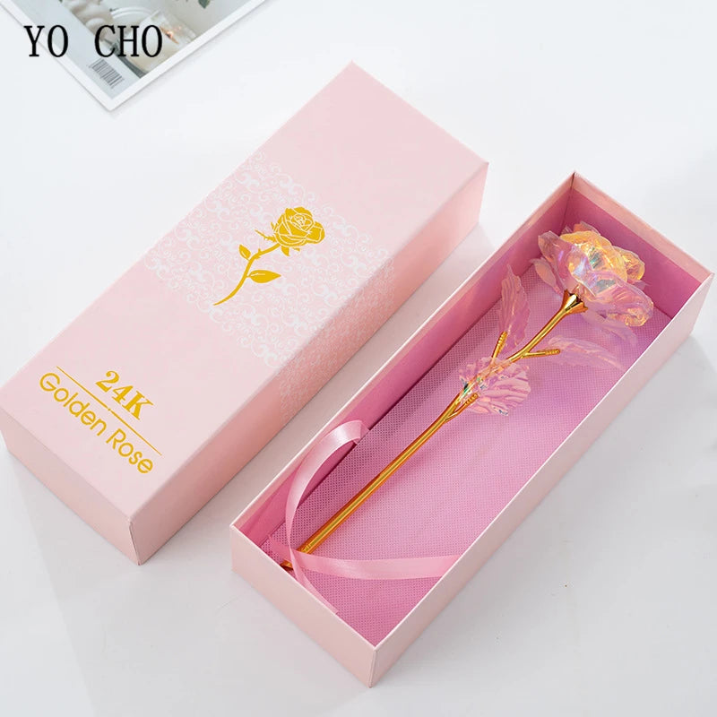 Rose artificielle YO CHO plaquée or 24 carats, rose en feuille d'or 24 carats, coffret Galaxy, cadeau créatif pour anniversaire, Saint-Valentin, fête des mères, Noël