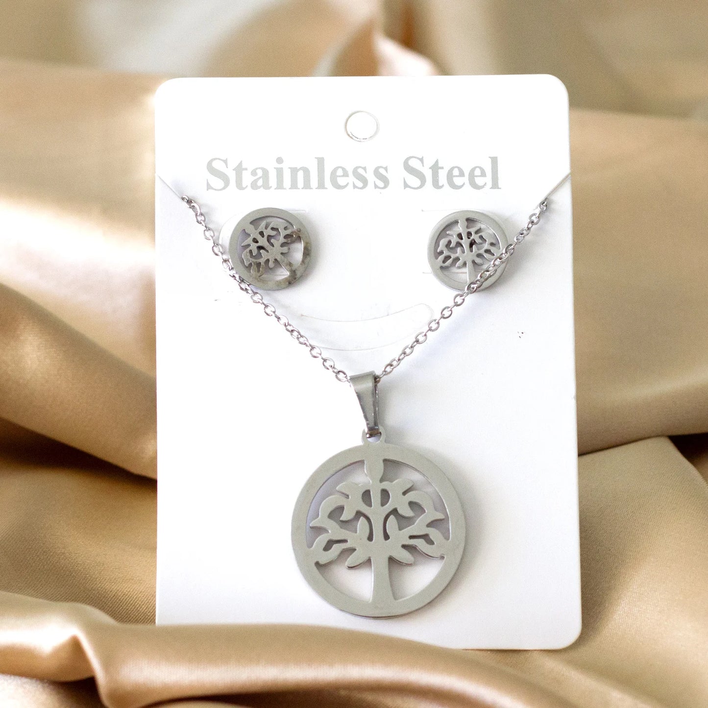 LUXUKISSKIDS Grandes Breloques Arbre de Vie Dubaï Ensembles de Bijoux Dorés pour Femme/Homme Hippie Ensemble Pendentif Rond Collier Boucles d'Oreilles Punk