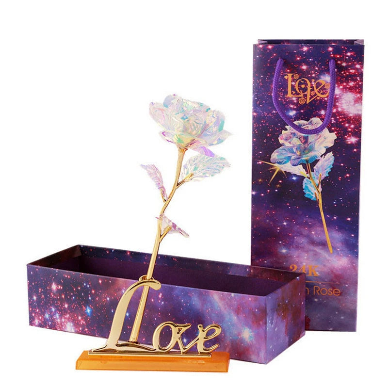 Rose artificielle YO CHO plaquée or 24 carats, rose en feuille d'or 24 carats, coffret Galaxy, cadeau créatif pour anniversaire, Saint-Valentin, fête des mères, Noël