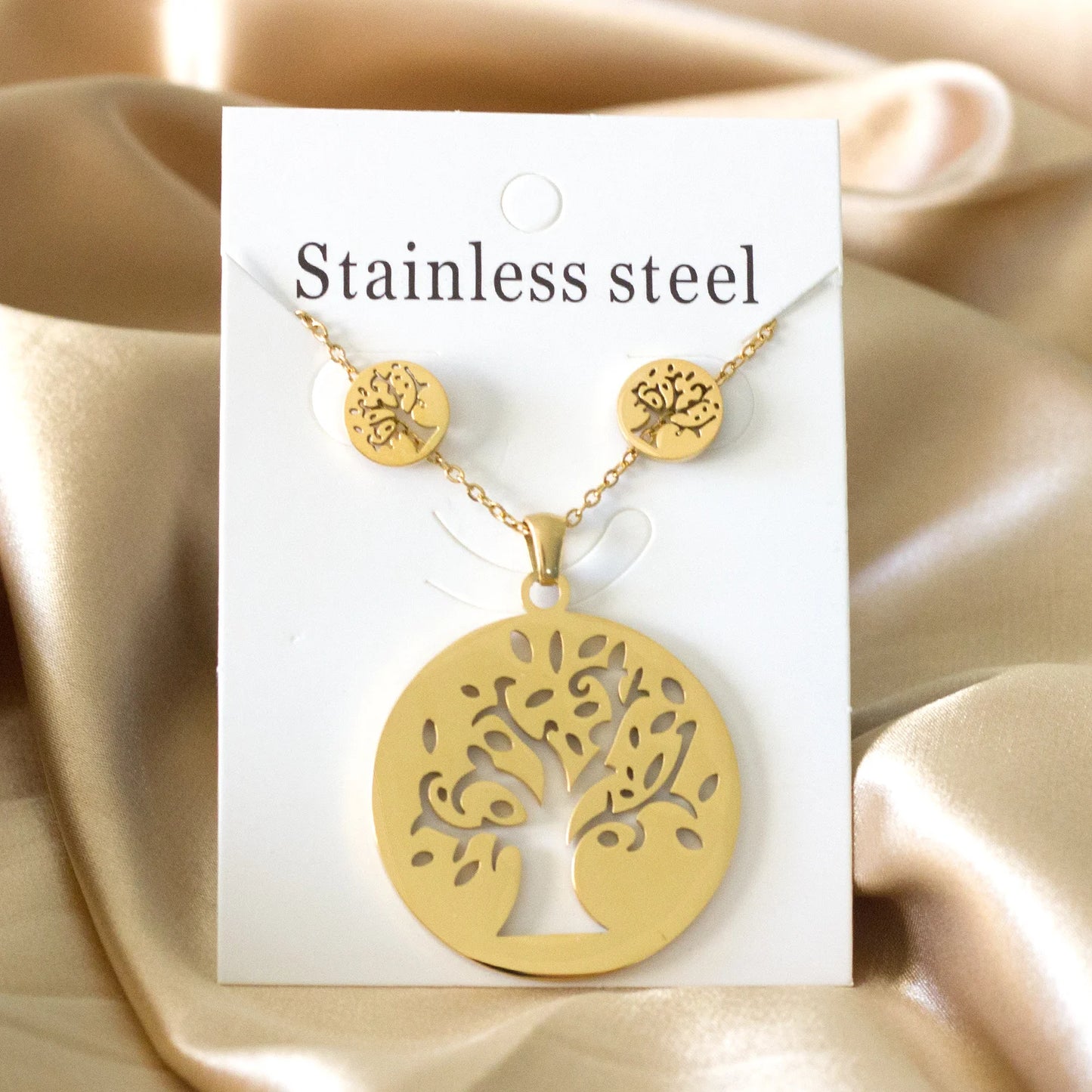 LUXUKISSKIDS Grandes Breloques Arbre de Vie Dubaï Ensembles de Bijoux Dorés pour Femme/Homme Hippie Ensemble Pendentif Rond Collier Boucles d'Oreilles Punk