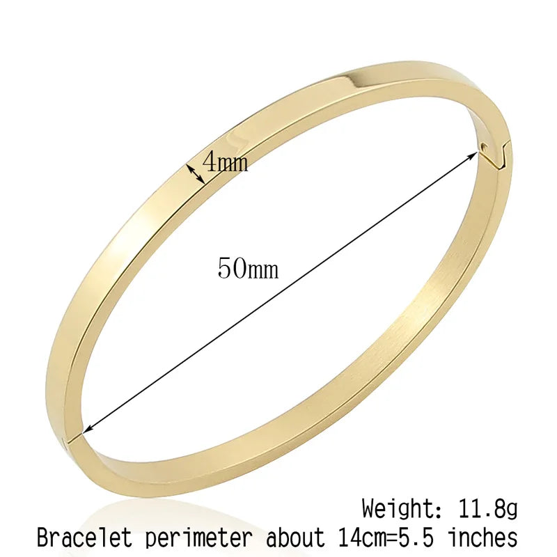 Bracelet jonc ovale tendance en acier inoxydable pour femme et enfant, bijou à breloques, cadeau idéal pour les fêtes, mariages et autres occasions spéciales. Vente en gros.