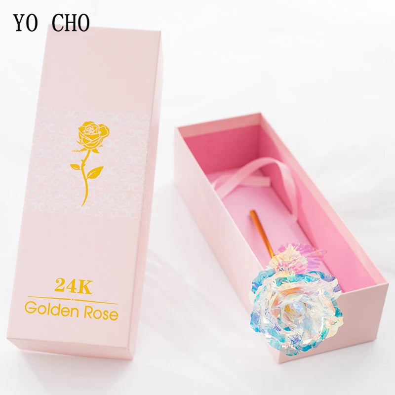 Rose artificielle YO CHO plaquée or 24 carats, rose en feuille d'or 24 carats, coffret Galaxy, cadeau créatif pour anniversaire, Saint-Valentin, fête des mères, Noël