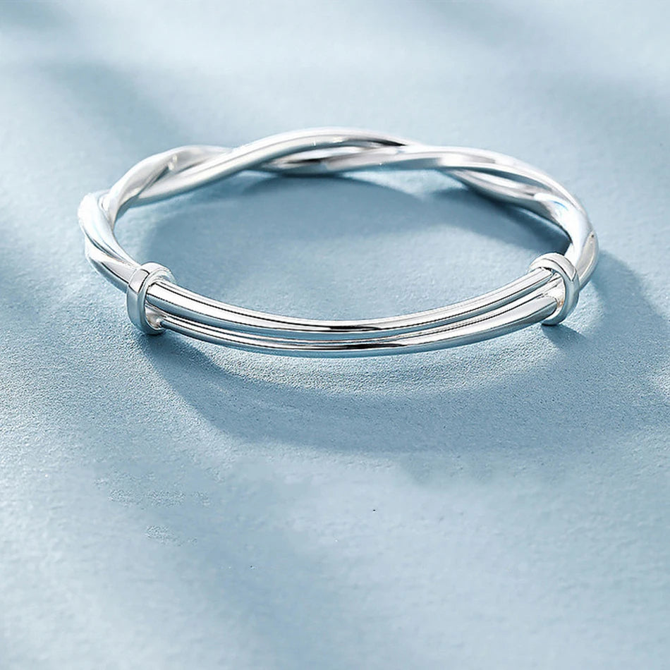 Bracelets joncs originaux en argent sterling 925, joli tissage, pour femme, bijoux de mode pour les fêtes, les mariages et les fiançailles. Taille ajustable.