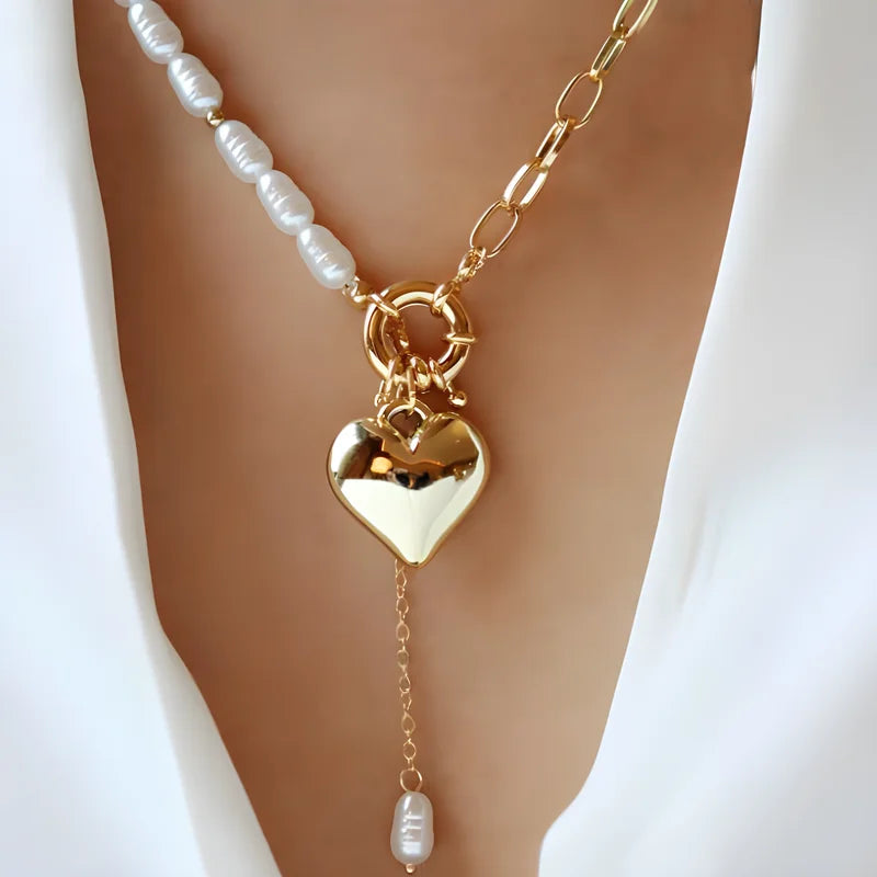 Collier pendentif cœur CCB tendance et élégant, chaîne en fausses perles géométriques, bijou unique pour femme, collier de mode Saint-Valentin en gros