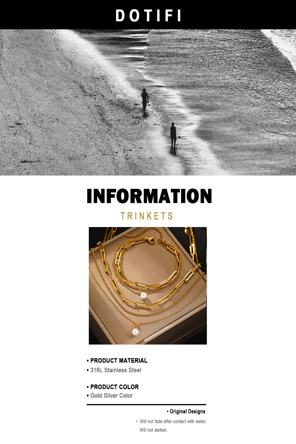 Ensemble de bijoux Aomogo en acier inoxydable, comprenant un pendentif en perle délicate et une chaîne multicouche de luxe pour femme.