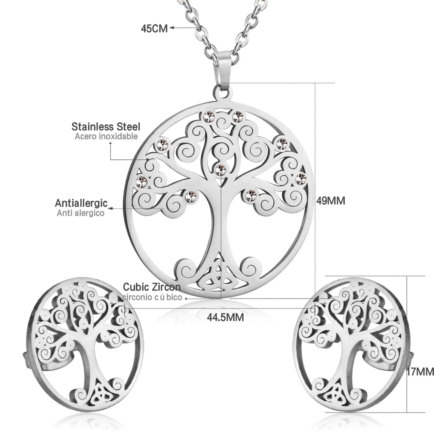 LUXUKISSKIDS Grandes Breloques Arbre de Vie Dubaï Ensembles de Bijoux Dorés pour Femme/Homme Hippie Ensemble Pendentif Rond Collier Boucles d'Oreilles Punk