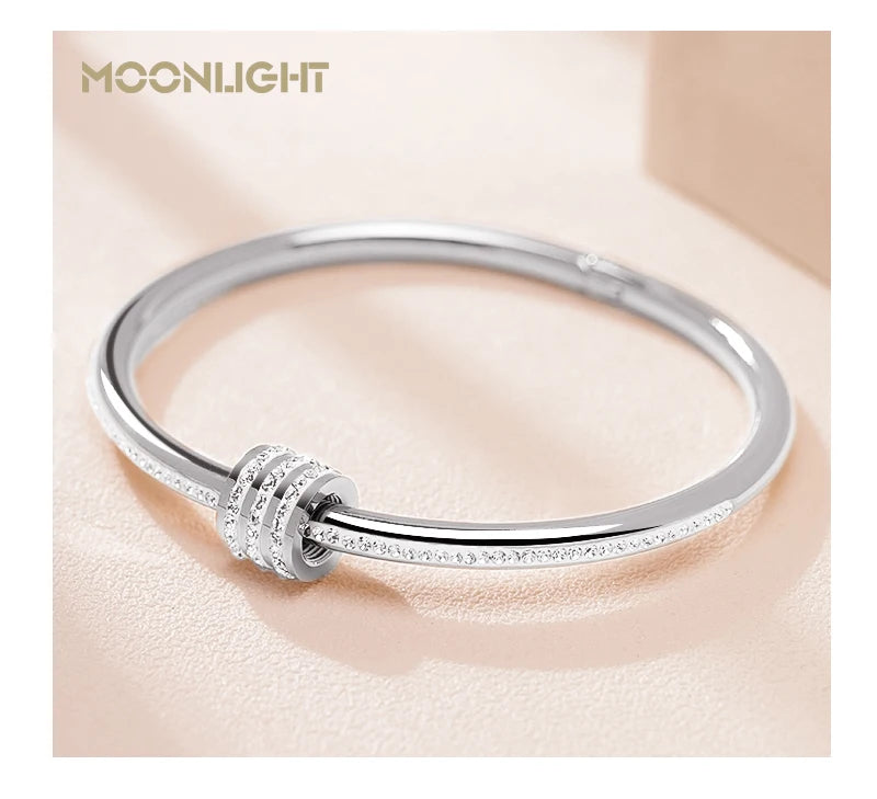 Bracelet jonc classique MOONLIGHT en acier inoxydable et zircon pour femme, bracelet à vis circulaire, bijoux féminins, accessoires de mode