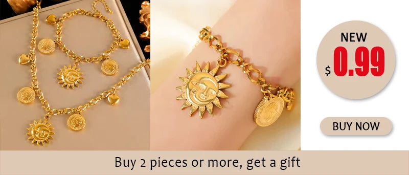 Collier pendentif soleil, cœur et fleur en acier inoxydable 316L EILIECK, plaqué or 18 carats, bijou fait main pour femme et fille