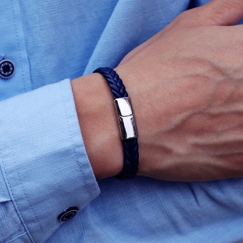 Bracelet en cuir pour homme, bracelet en acier inoxydable inaltérable, bracelet de surf, cadeau pour mari, bijoux tressés pour homme