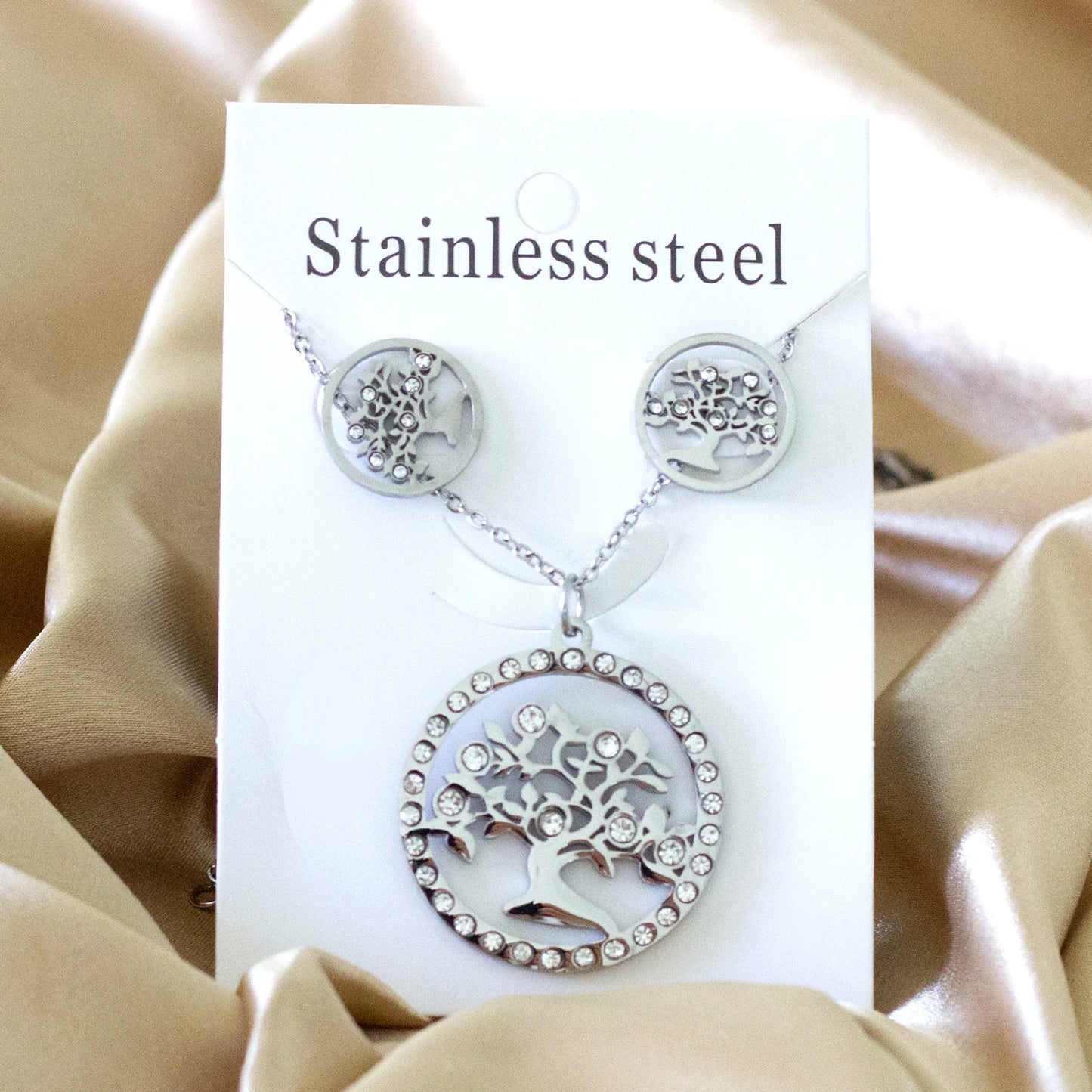 LUXUKISSKIDS Grandes Breloques Arbre de Vie Dubaï Ensembles de Bijoux Dorés pour Femme/Homme Hippie Ensemble Pendentif Rond Collier Boucles d'Oreilles Punk