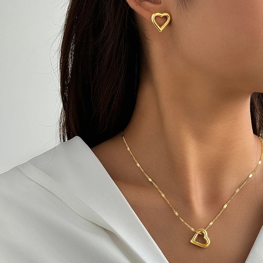 Ensemble de bijoux en acier inoxydable woiwoi (collier et boucles d'oreilles) avec pendentif « New Romantic Love » - Bijou minimaliste pour femme - Idée cadeau