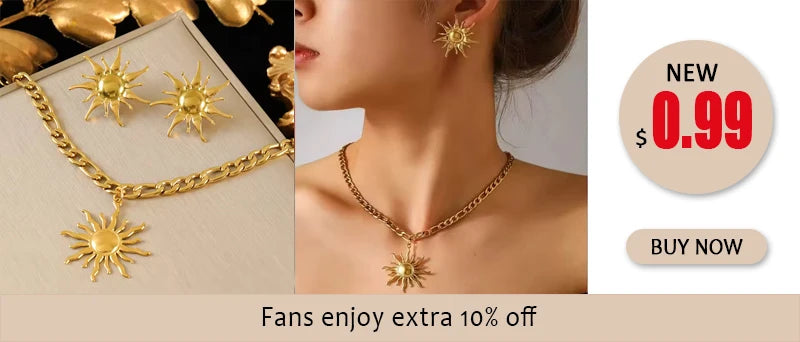 Collier pendentif tendance en acier inoxydable 316L, forme étoile de mer, lune et soleil, avec chaîne dorée. Bijou fantaisie à offrir.