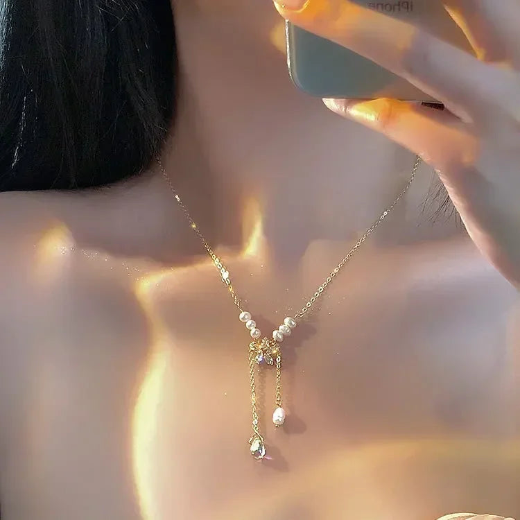 Collier pendentif goutte d'eau en acier inoxydable doré, style Europe et Amérique, bijou de clavicule pour femme