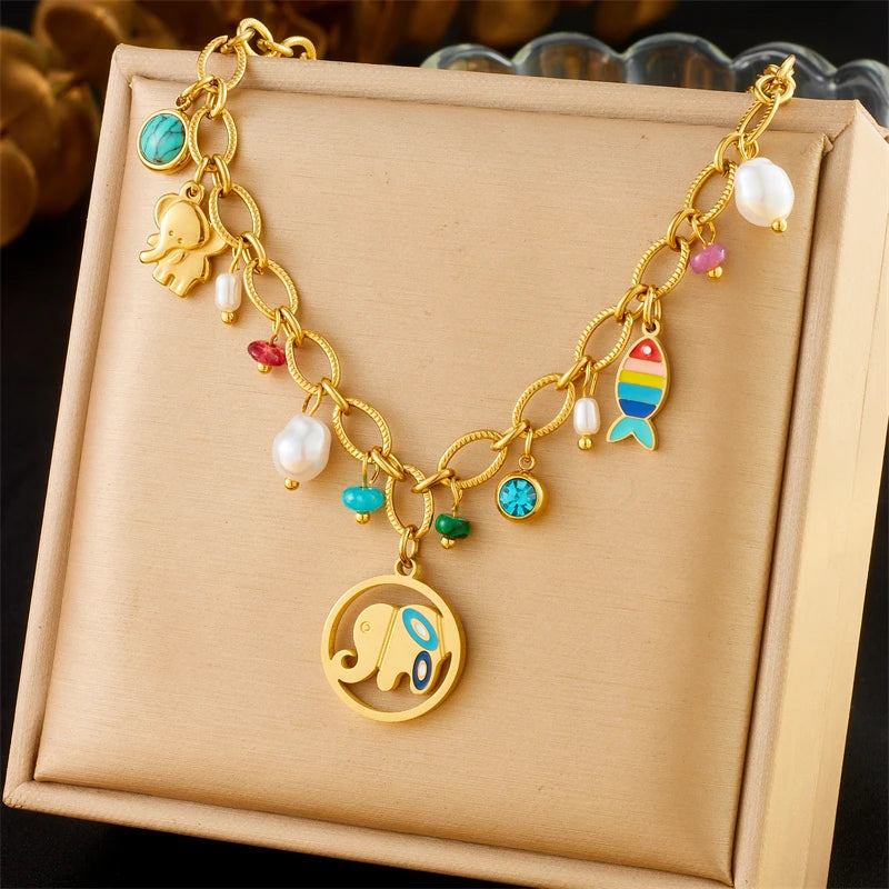 Collier DIEYURO en acier inoxydable 316L, Arbre de Vie, Fleur de Perle et Cristal, Nouveau Bijou Tendance pour Femme, Idée Cadeau de Noël