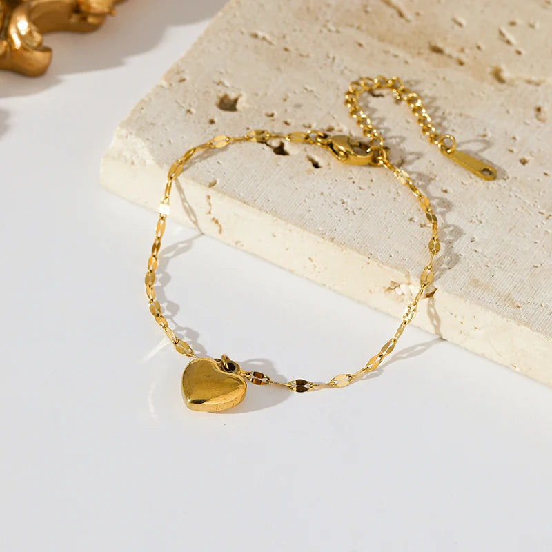 Ensemble collier, bracelets et boucles d'oreilles EILIECK en acier inoxydable 316L, motif cœur et plaqué or 18 carats, style tendance et étanche.