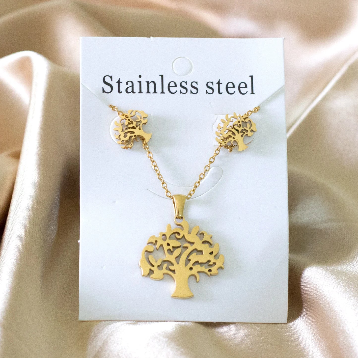 LUXUKISSKIDS Grandes Breloques Arbre de Vie Dubaï Ensembles de Bijoux Dorés pour Femme/Homme Hippie Ensemble Pendentif Rond Collier Boucles d'Oreilles Punk