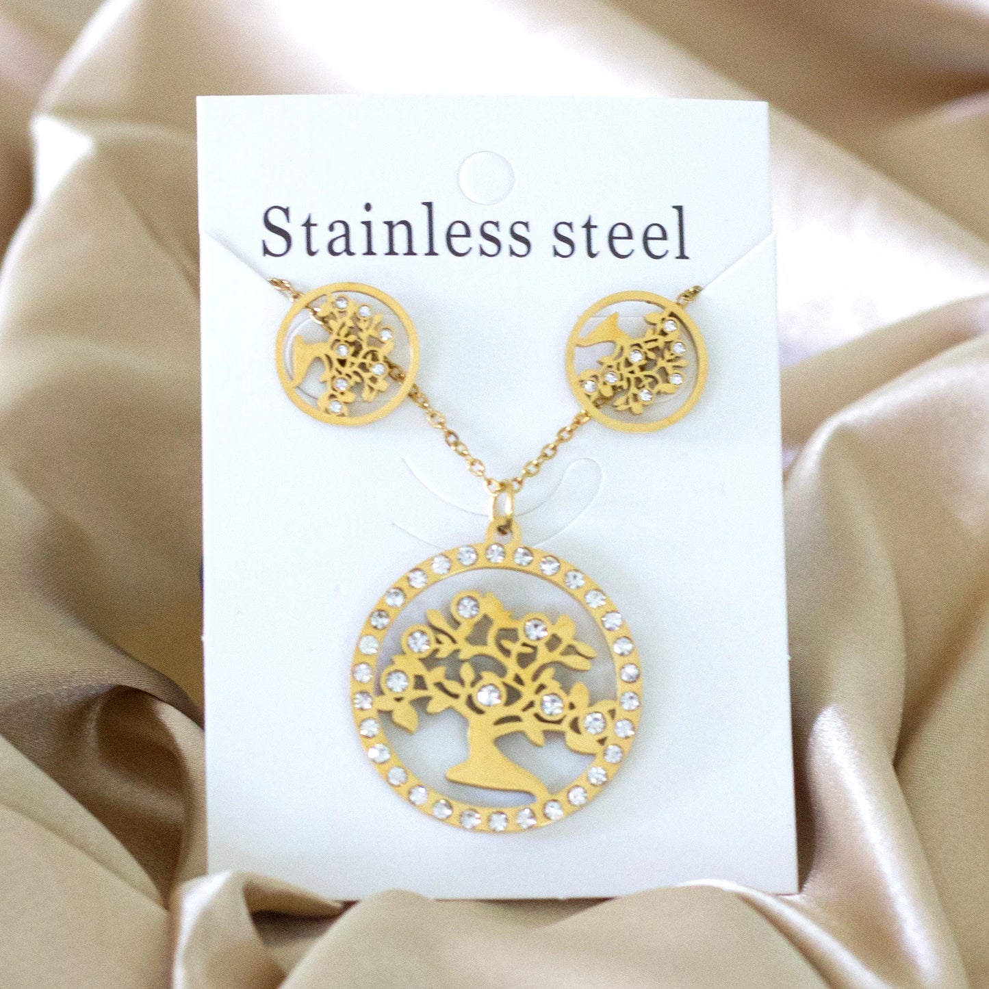 LUXUKISSKIDS Grandes Breloques Arbre de Vie Dubaï Ensembles de Bijoux Dorés pour Femme/Homme Hippie Ensemble Pendentif Rond Collier Boucles d'Oreilles Punk