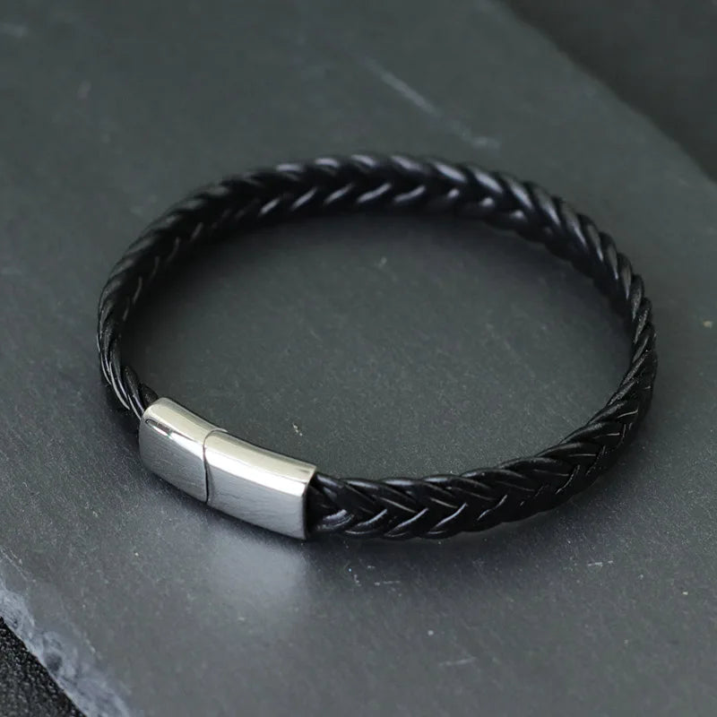 Bracelet en cuir pour homme, bracelet en acier inoxydable inaltérable, bracelet de surf, cadeau pour mari, bijoux tressés pour homme