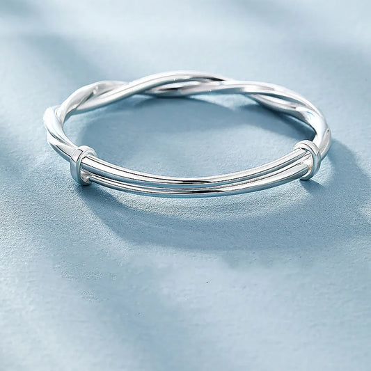 Bracelets joncs originaux en argent sterling 925, joli tissage, pour femme, bijoux de mode pour les fêtes, les mariages et les fiançailles. Taille ajustable.