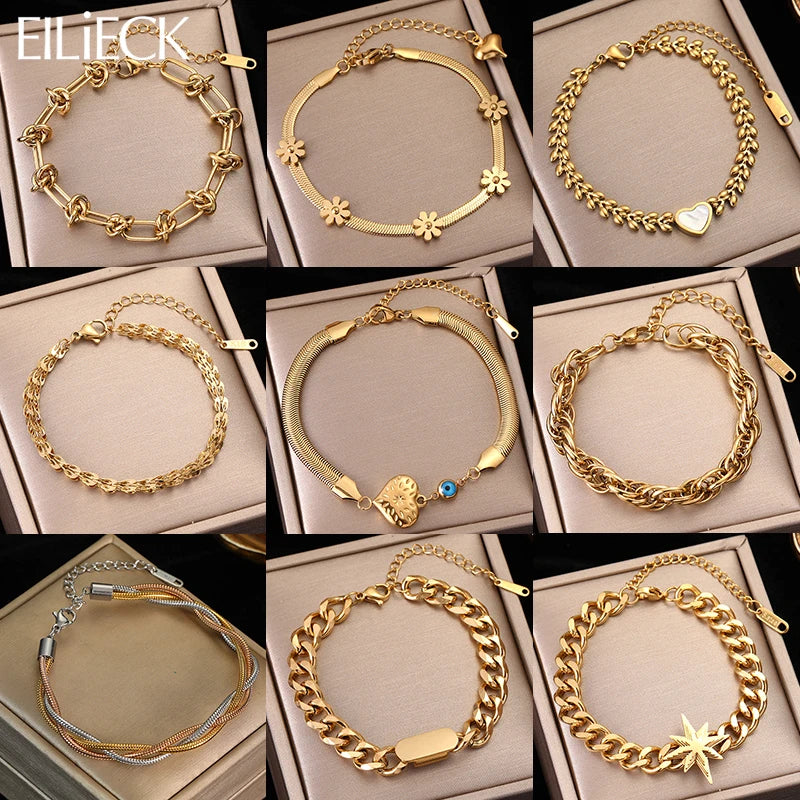 Bracelet EILIECK en acier inoxydable 316L couleur or pour femme, style simple, chaîne à maillons, bijou tendance et inaltérable, cadeau idéal