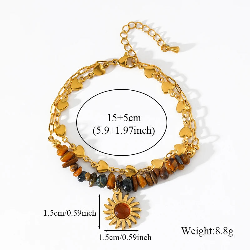 Ensemble collier et bracelet pendentif vintage en acier inoxydable 316L marron à perles, tendance pour femme, cadeau original et étanche.