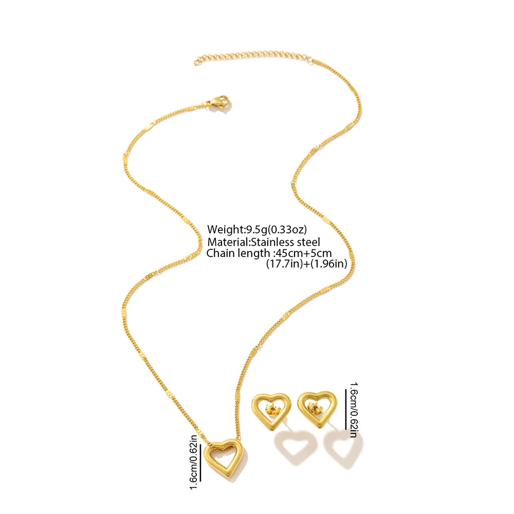 Ensemble de bijoux en acier inoxydable woiwoi (collier et boucles d'oreilles) avec pendentif « New Romantic Love » - Bijou minimaliste pour femme - Idée cadeau