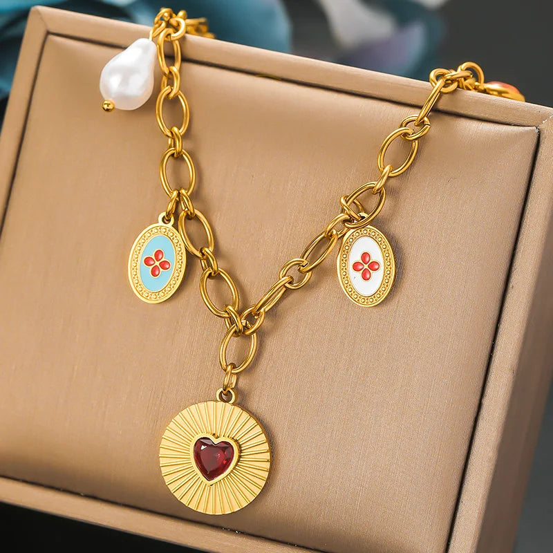 Collier DIEYURO en acier inoxydable 316L, Arbre de Vie, Fleur de Perle et Cristal, Nouveau Bijou Tendance pour Femme, Idée Cadeau de Noël