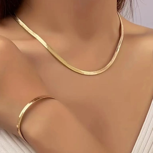 Ensemble collier et bracelet en acier inoxydable pour femme – Bijou de clavicule élégant et minimaliste