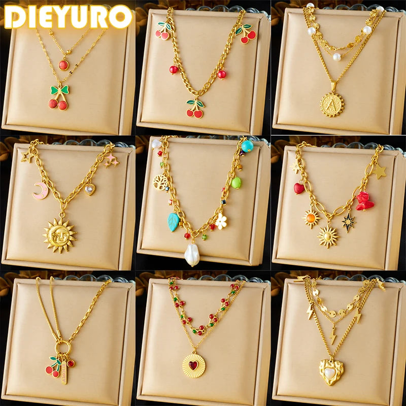 Collier DIEYURO en acier inoxydable 316L, Arbre de Vie, Fleur de Perle et Cristal, Nouveau Bijou Tendance pour Femme, Idée Cadeau de Noël