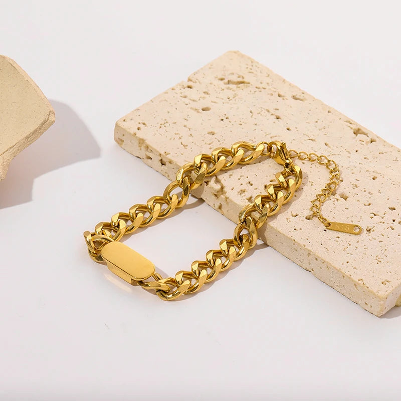 Bracelet EILIECK en acier inoxydable 316L couleur or pour femme, style simple, chaîne à maillons, bijou tendance et inaltérable, cadeau idéal