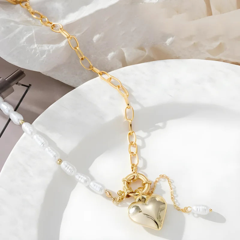 Collier pendentif cœur CCB tendance et élégant, chaîne en fausses perles géométriques, bijou unique pour femme, collier de mode Saint-Valentin en gros