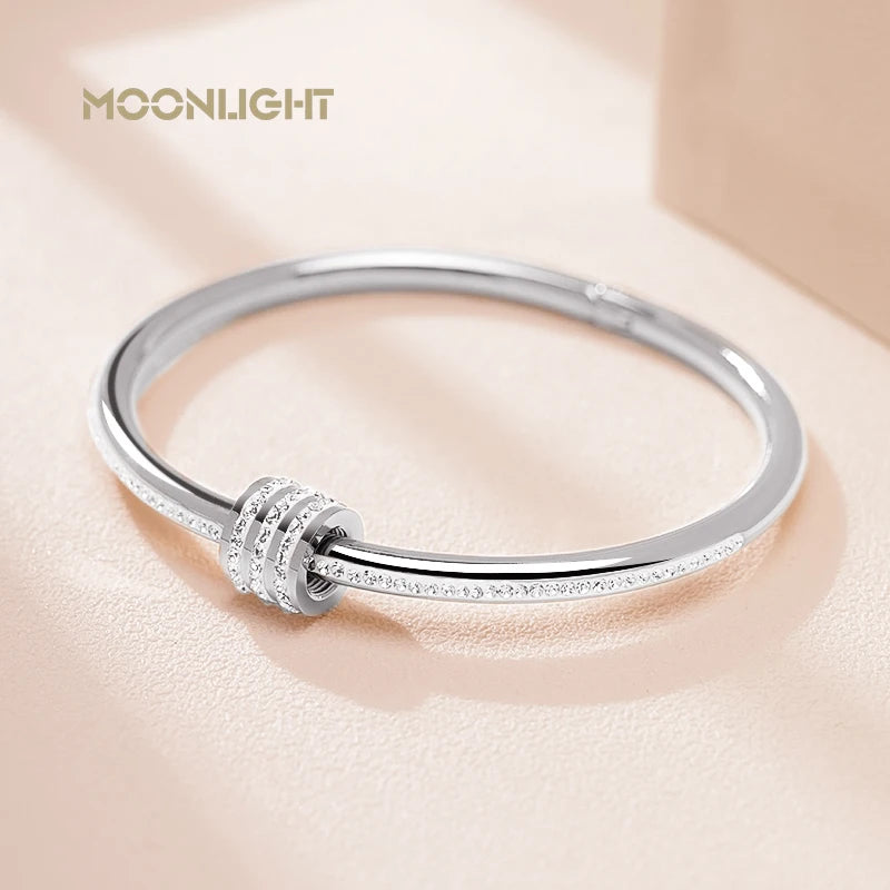 Bracelet jonc classique MOONLIGHT en acier inoxydable et zircon pour femme, bracelet à vis circulaire, bijoux féminins, accessoires de mode