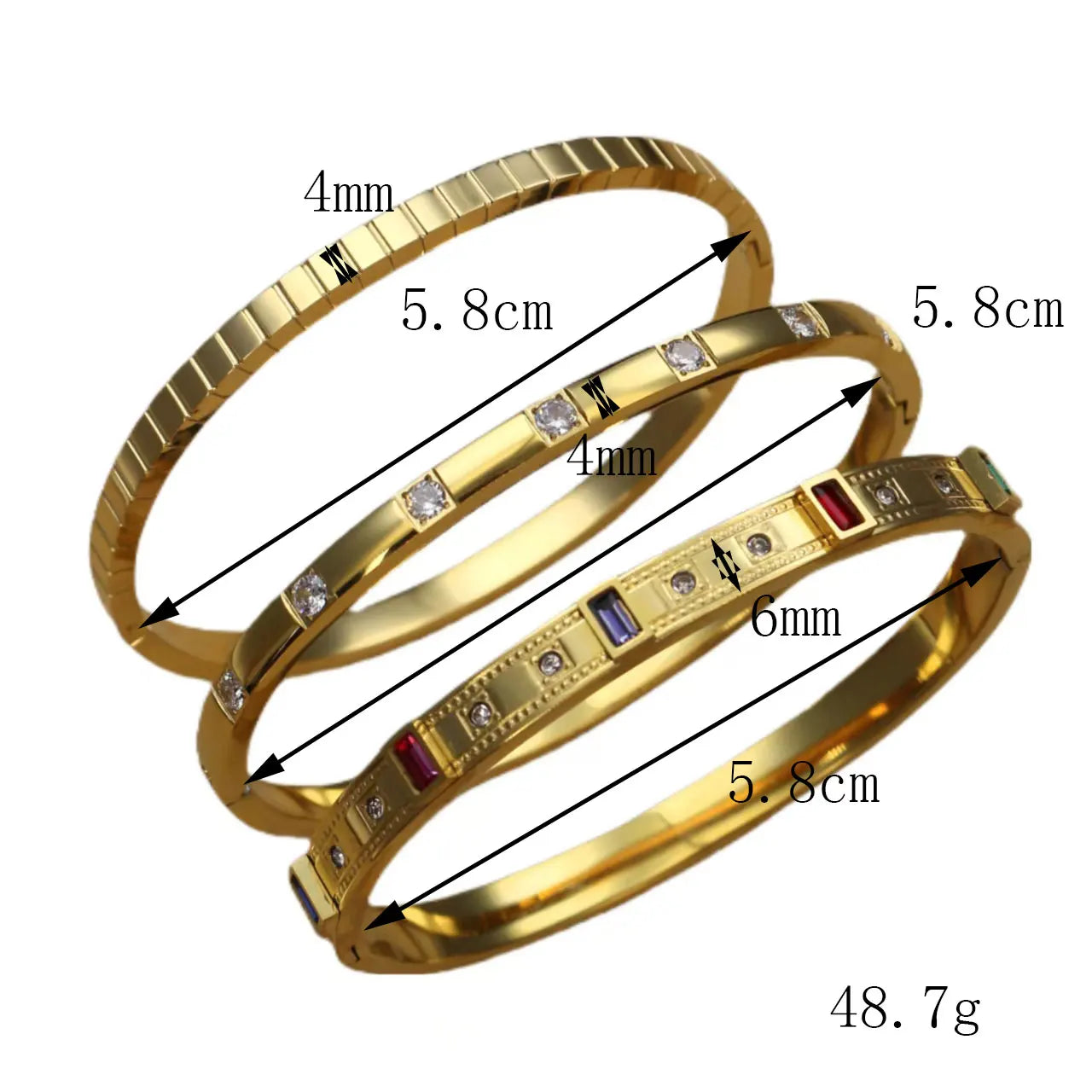 Bracelet empilable en acier inoxydable doré avec incrustation carrée de zircon cubique C8, bijou pour femme