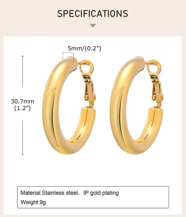 Boucles d'oreilles créoles rondes 30/40/50 mm pour femme, bijoux minimalistes classiques en acier inoxydable plaqué or 18 carats, hypoallergéniques