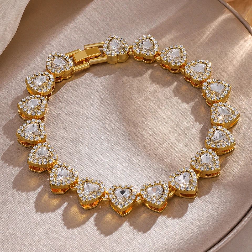 ZAKOL Lot de 3 bracelets en acier inoxydable brillants en forme de cœur, ornés de strass, style hip-hop rock, à empiler. Bijoux tendance.