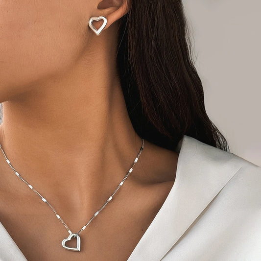 Ensemble de bijoux en acier inoxydable woiwoi (collier et boucles d'oreilles) avec pendentif « New Romantic Love » - Bijou minimaliste pour femme - Idée cadeau
