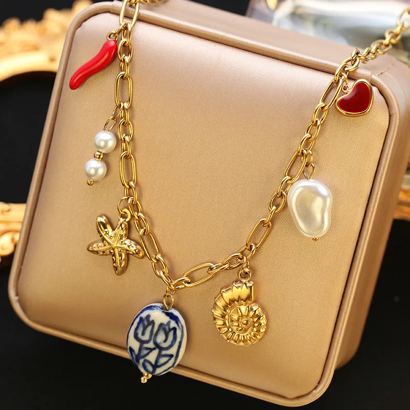 Collier pendentif soleil, cœur et fleur en acier inoxydable 316L EILIECK, plaqué or 18 carats, bijou fait main pour femme et fille