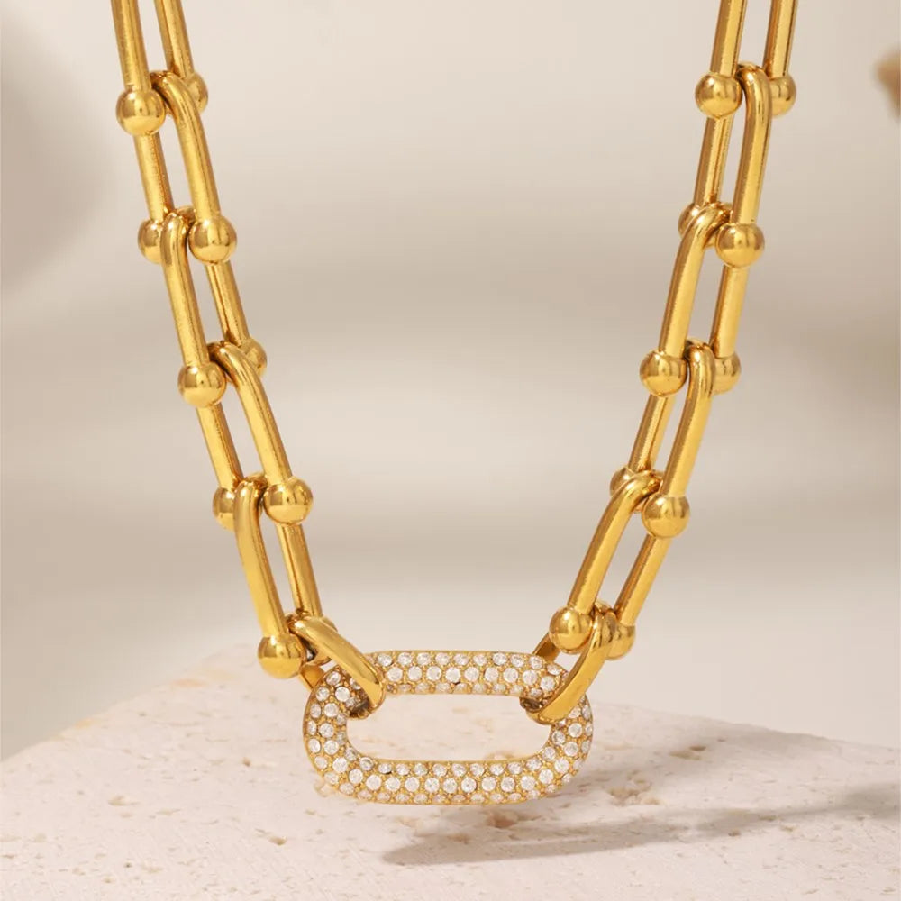 Ensemble collier et bracelet à grosse chaîne style rock hip-hop en acier inoxydable plaqué or 18 carats avec pendentif, pour femme