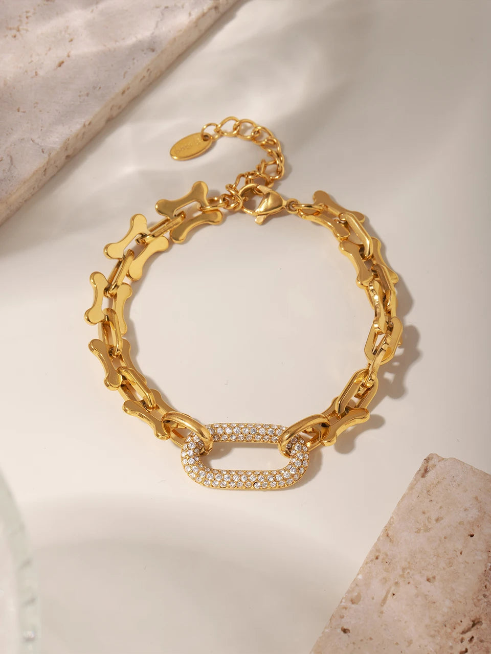 Ensemble collier et bracelet à grosse chaîne style rock hip-hop en acier inoxydable plaqué or 18 carats avec pendentif, pour femme