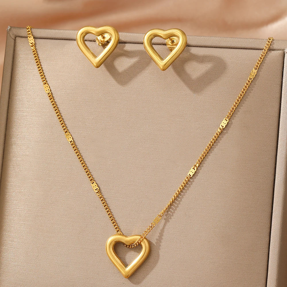 Ensemble de bijoux en acier inoxydable woiwoi (collier et boucles d'oreilles) avec pendentif « New Romantic Love » - Bijou minimaliste pour femme - Idée cadeau