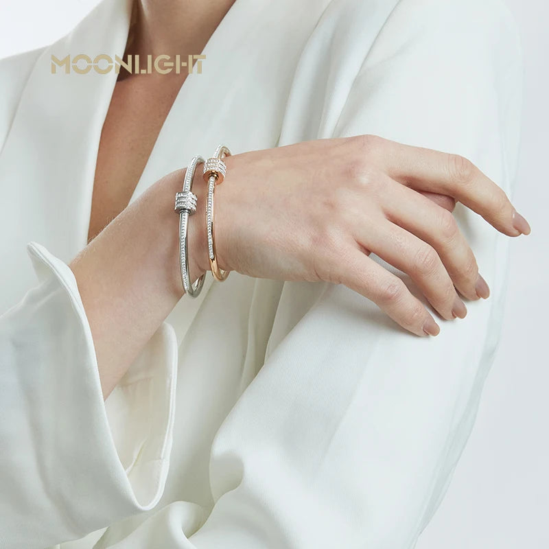 Bracelet jonc classique MOONLIGHT en acier inoxydable et zircon pour femme, bracelet à vis circulaire, bijoux féminins, accessoires de mode
