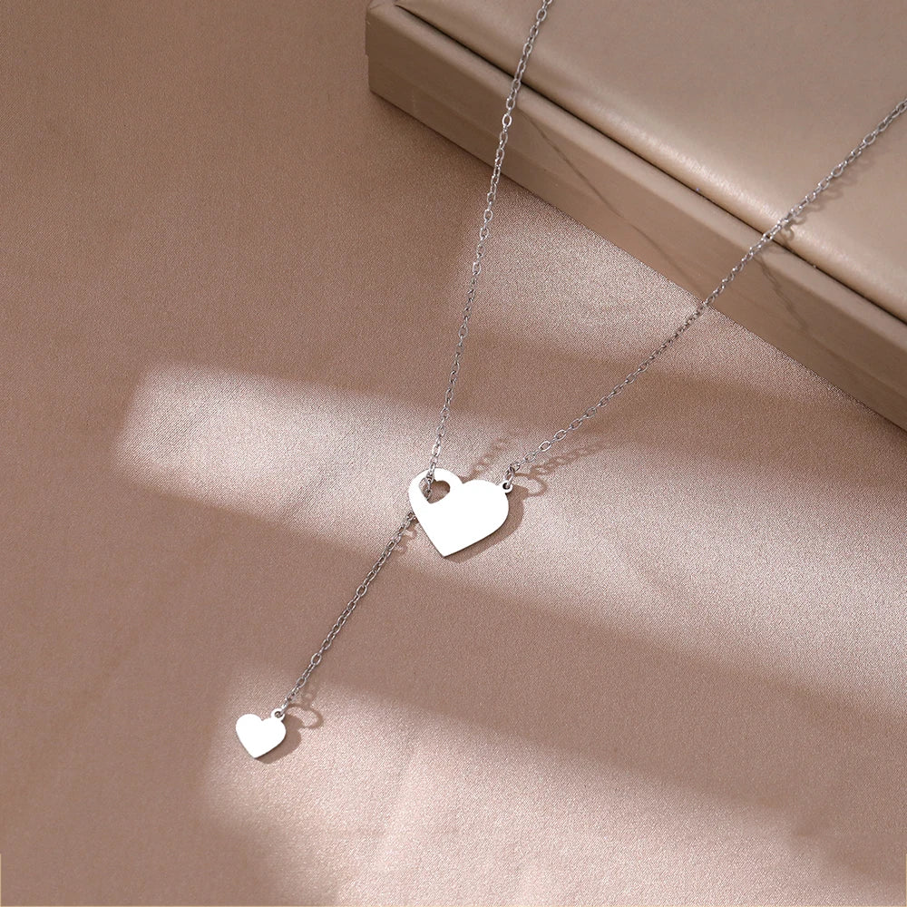 Colliers en acier inoxydable avec pendentifs en forme de cœur, chaînes et breloques, ras-de-cou tendance pour femmes, bijoux de mariage et cadeaux pour jeunes filles