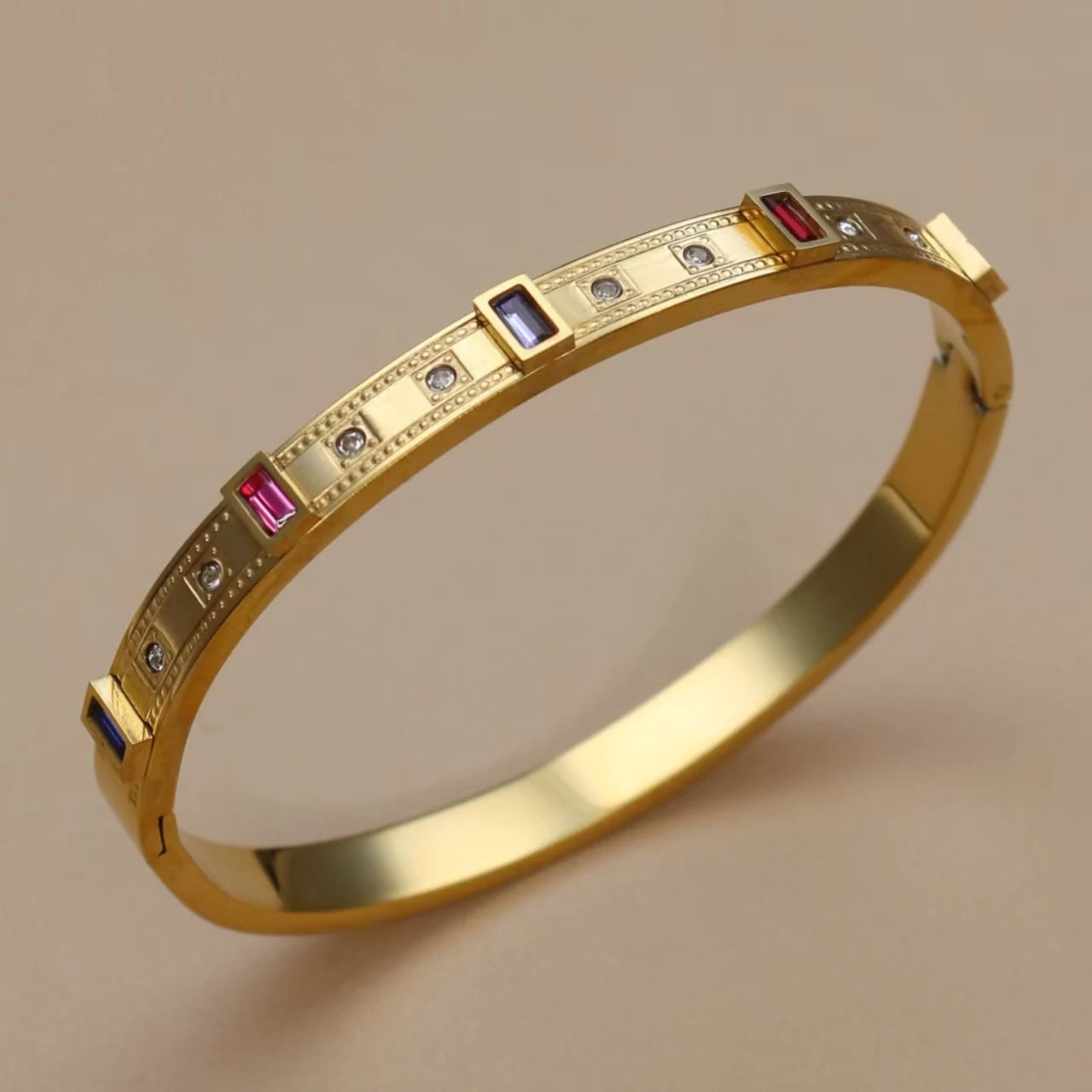 Bracelet empilable en acier inoxydable doré avec incrustation carrée de zircon cubique C8, bijou pour femme